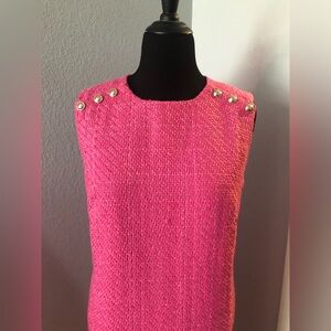Tweed shift dress pink with gold buttons - Ann Taylor
